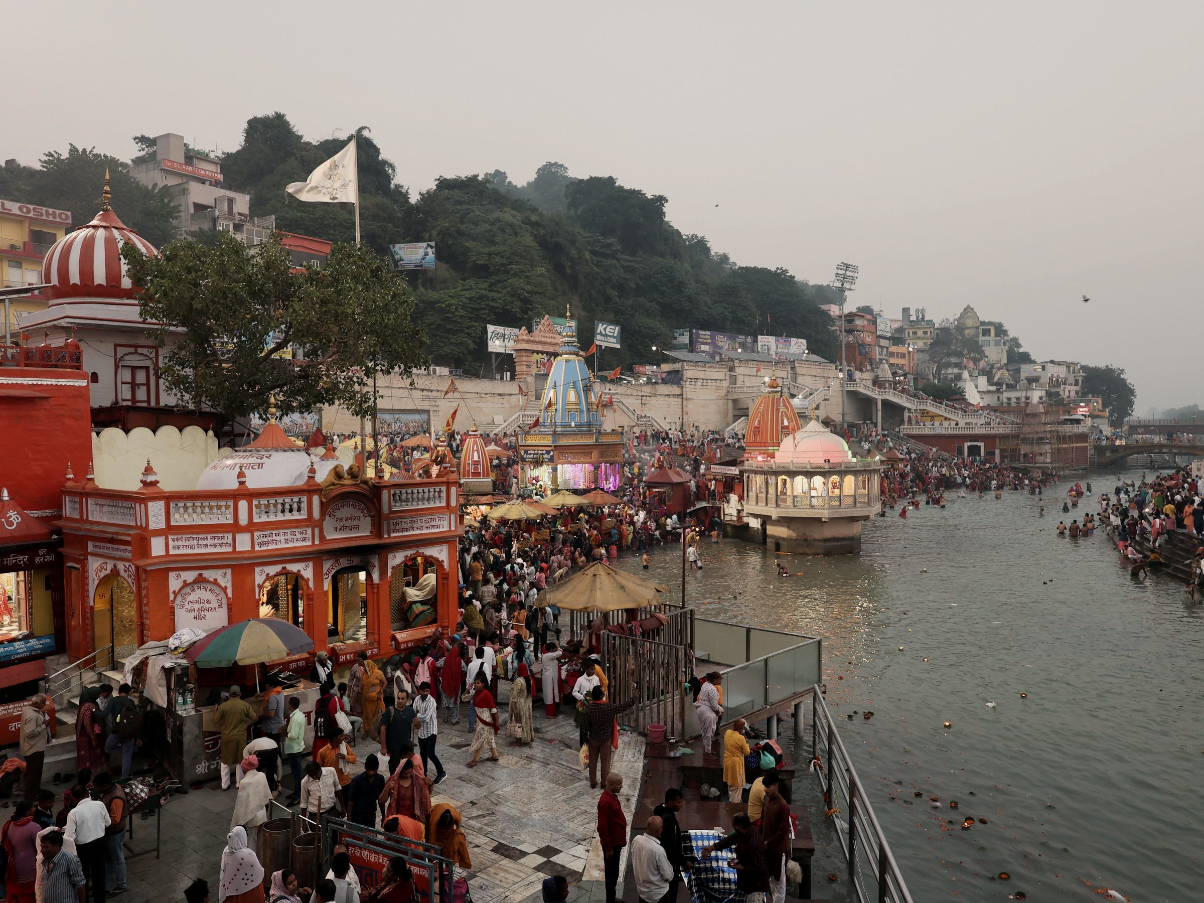 The evening gathering at a river ghat, Haridwar