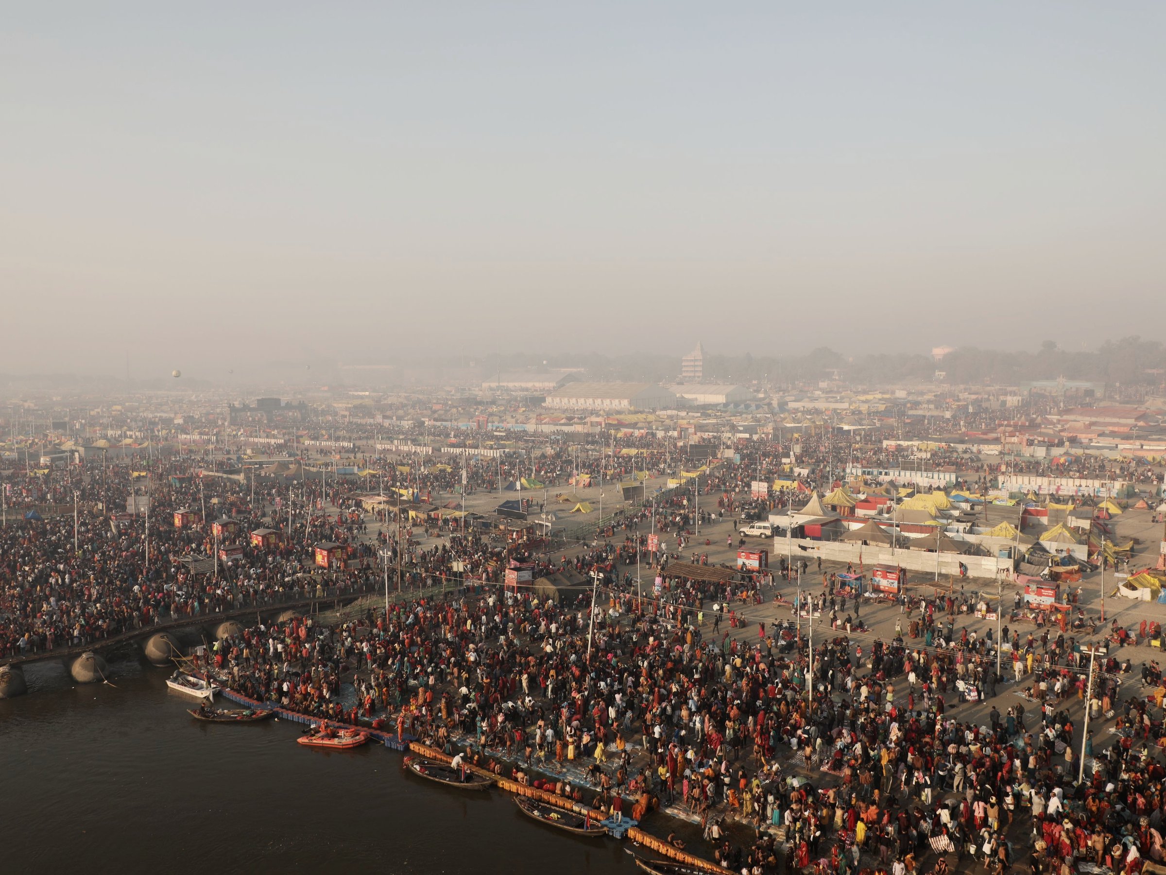An aerial view of the crowds at a Kumbh Mela