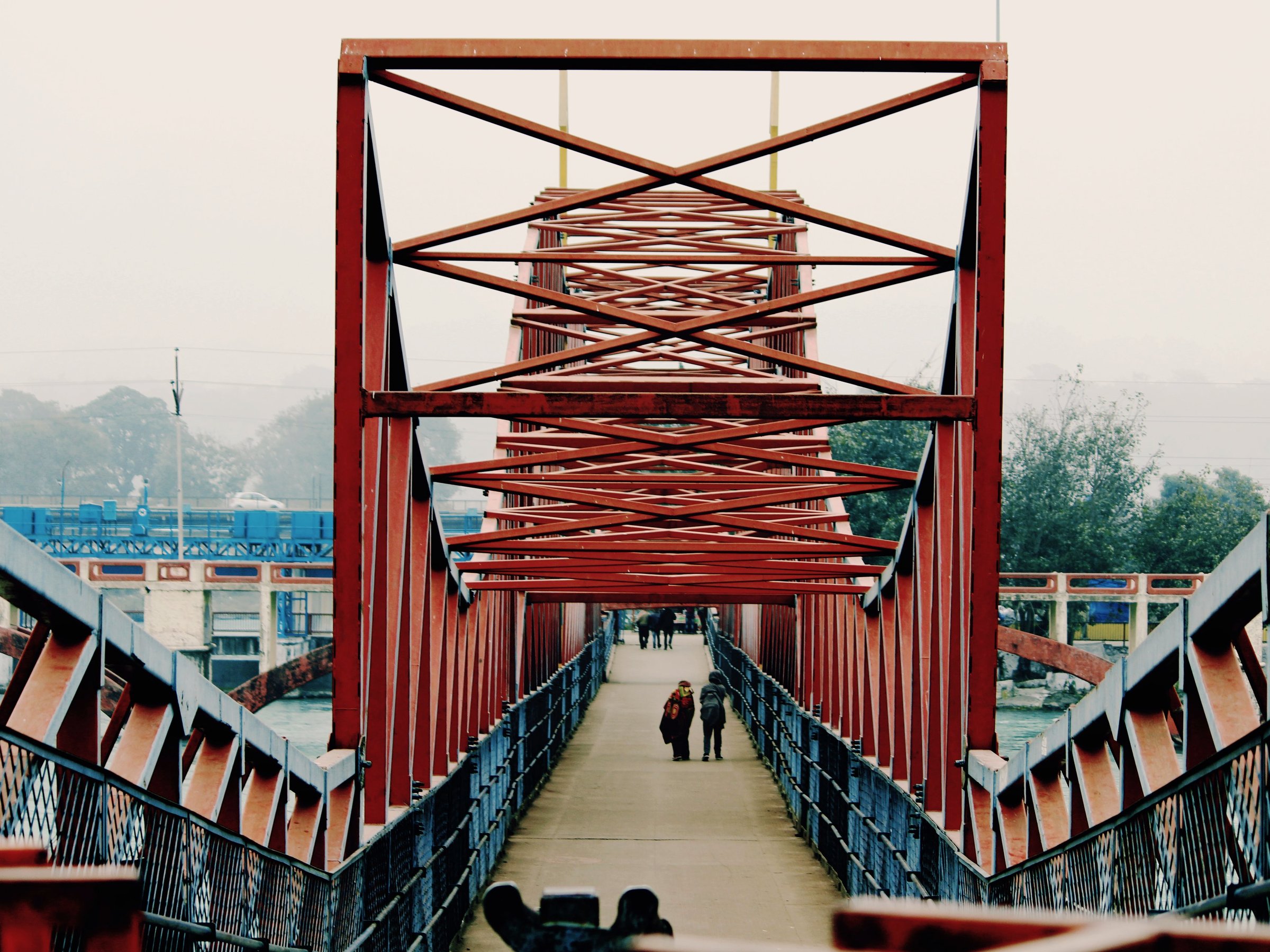 Pilgrims crossing a bridge at Haridwar